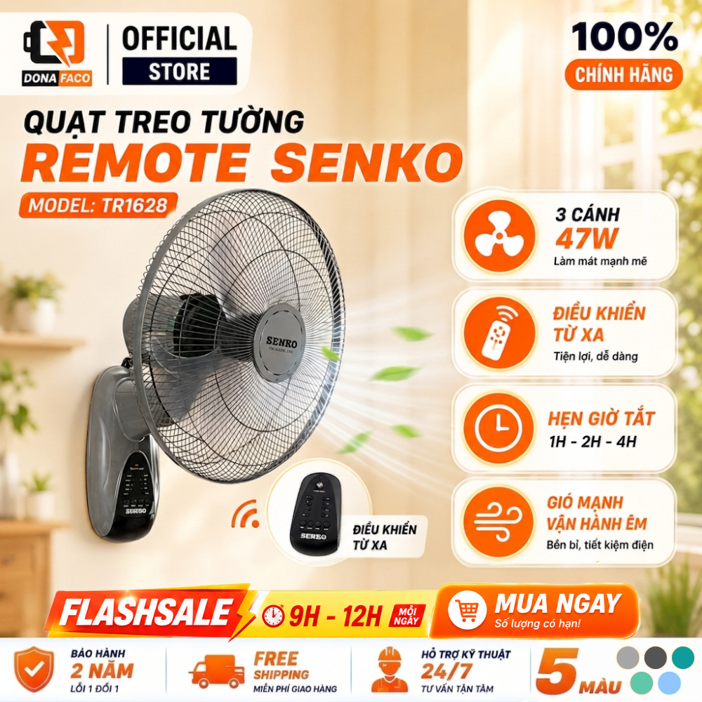 Quạt treo Senko TR1628 điều khiển từ xa, 47W, 3 cánh gió mạnh, bảo hành chính hãng