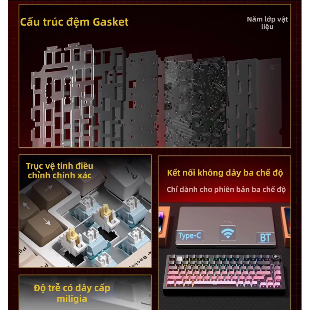 Bàn phím cơ nhôm không dây LEOBOG HI75C PRO 3 mode kết nối | BigBuy360 - bigbuy360.vn