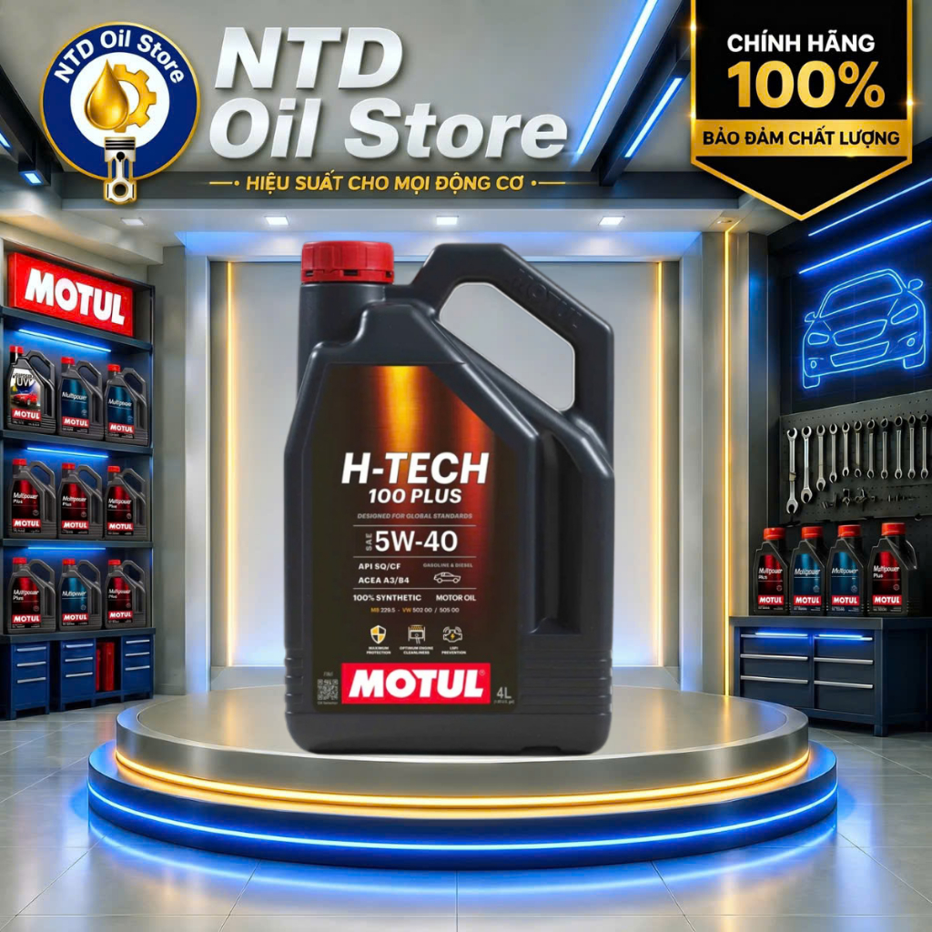 MOTUL H-TECH 100 PLUS 5W40 4L SAE 5W40; API SQ/CF; OEMs , 100% tổng hợp - Dầu nhớt ô tô cao cấp - ch