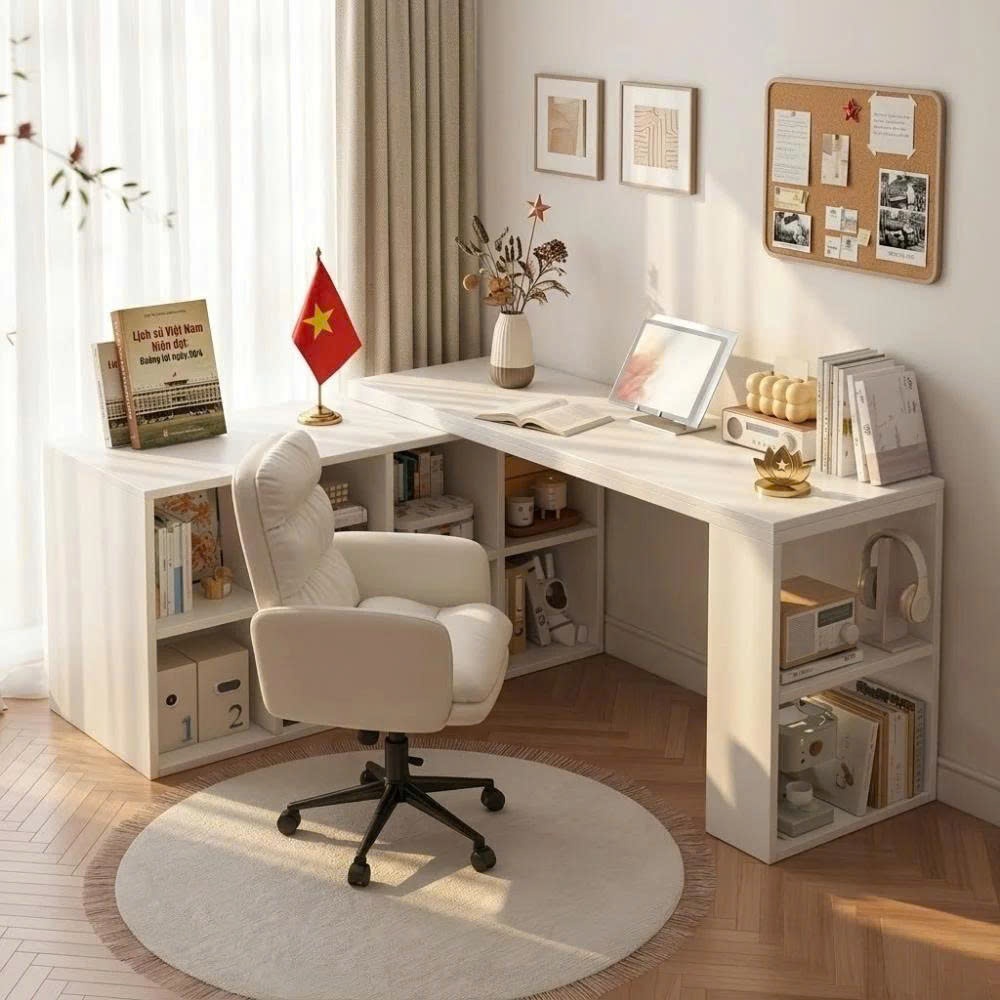 Bàn làm việc bàn gaming kèm kệ sách, tủ để đồ thông minh decor phòng thương hiệu Larot- GP368