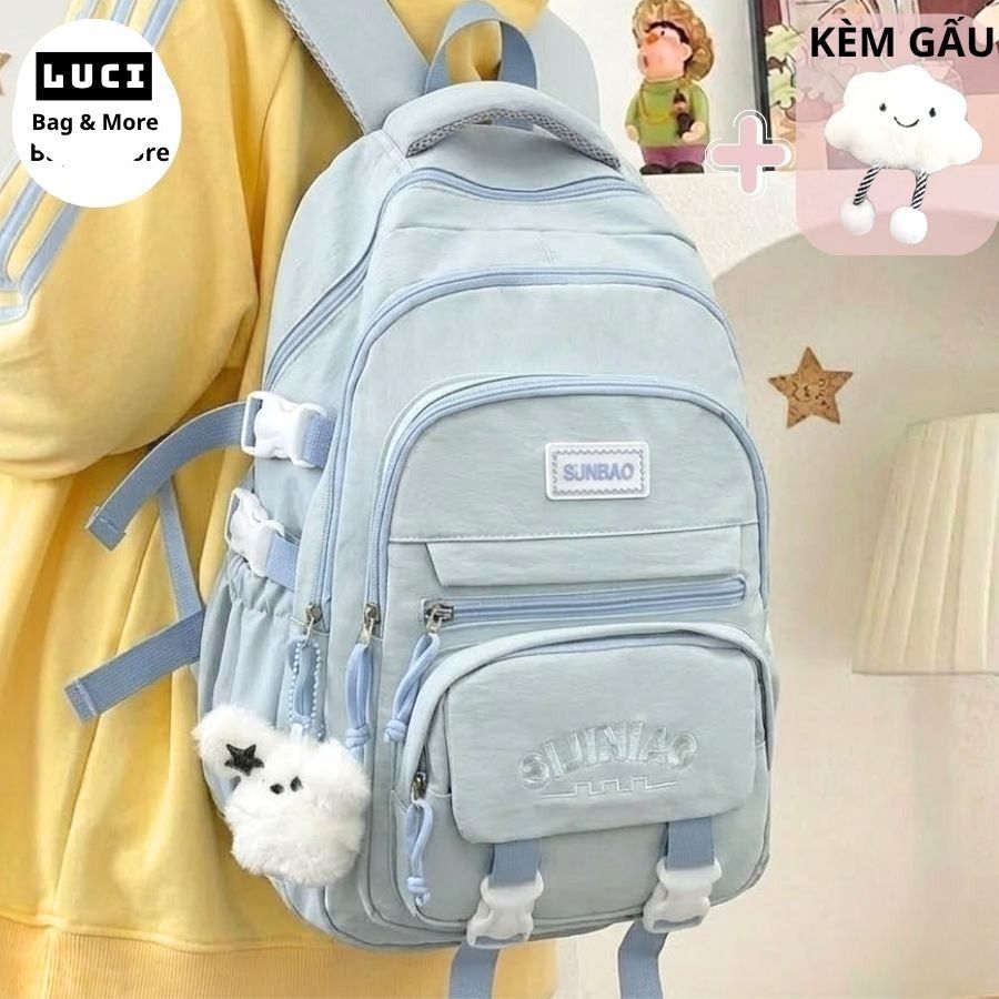 Balo đi học nam nữ, Cặp học sinh unisex nhiều ngăn vải lụa dù chống nước Luci Bag đựng vừa laptop 15,6 inch basic B30