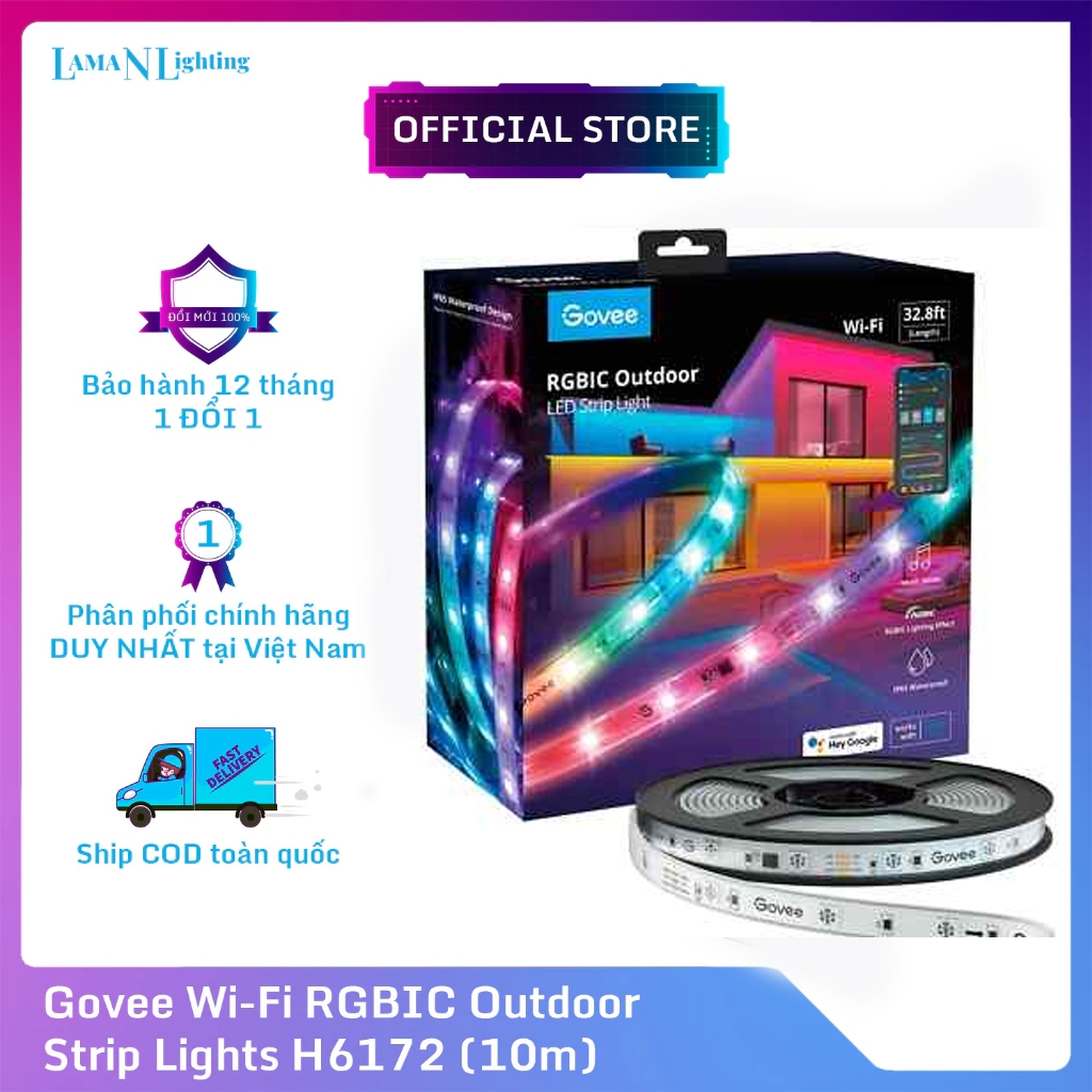 Dây Đèn LED chống nước Govee RGBIC Outdoor Strip Lights H6172 | 1 cuộn 10m, trang trí hắt trần, tủ, 