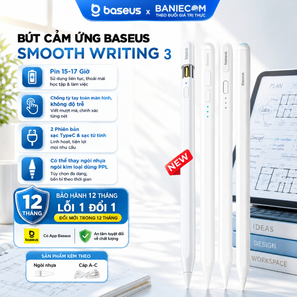 Bút cảm ứng Baseus Smooth Writing 3 PS025 PS001 PS3 PS045 PS003 PS026 PS052 Chống chạm Độ trễ thấp