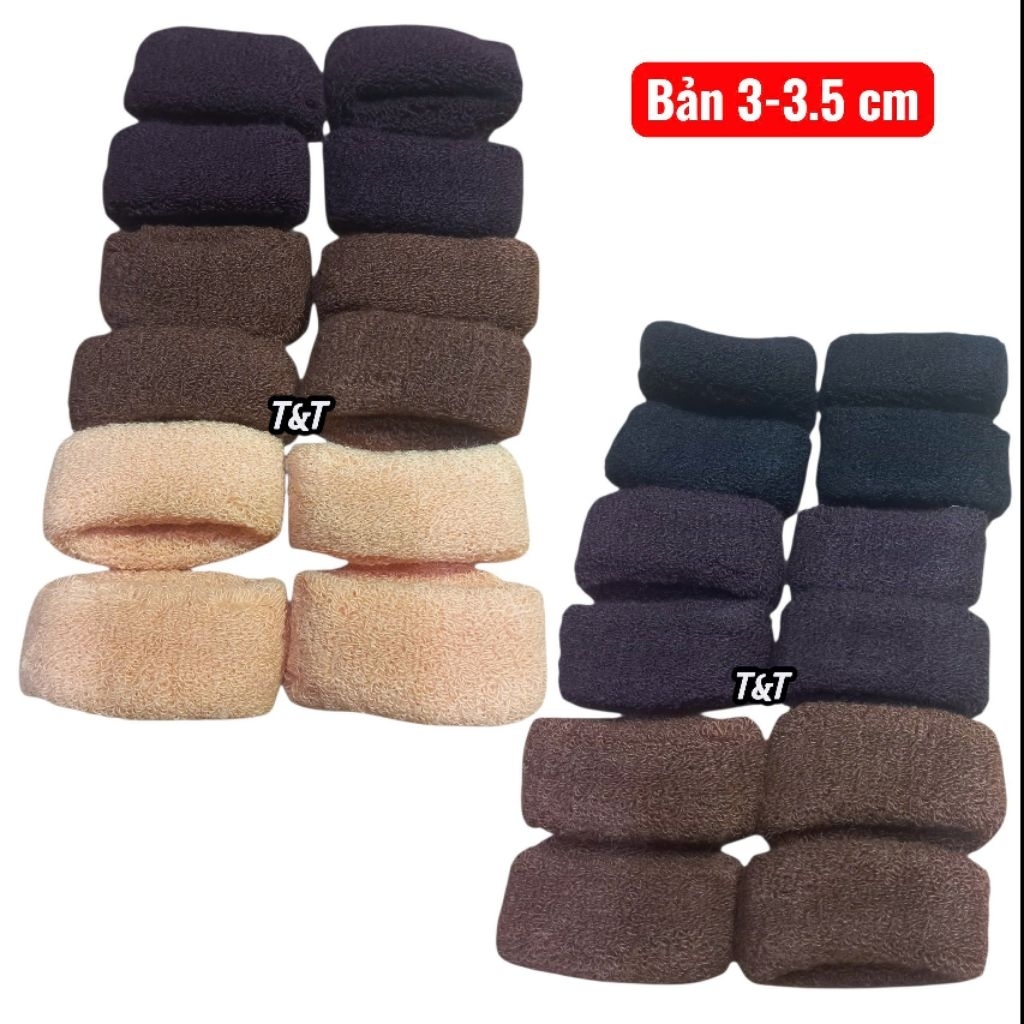 Túi 12 Len cột tóc mềm giãn tone nâu (bản 3-3.5cm)