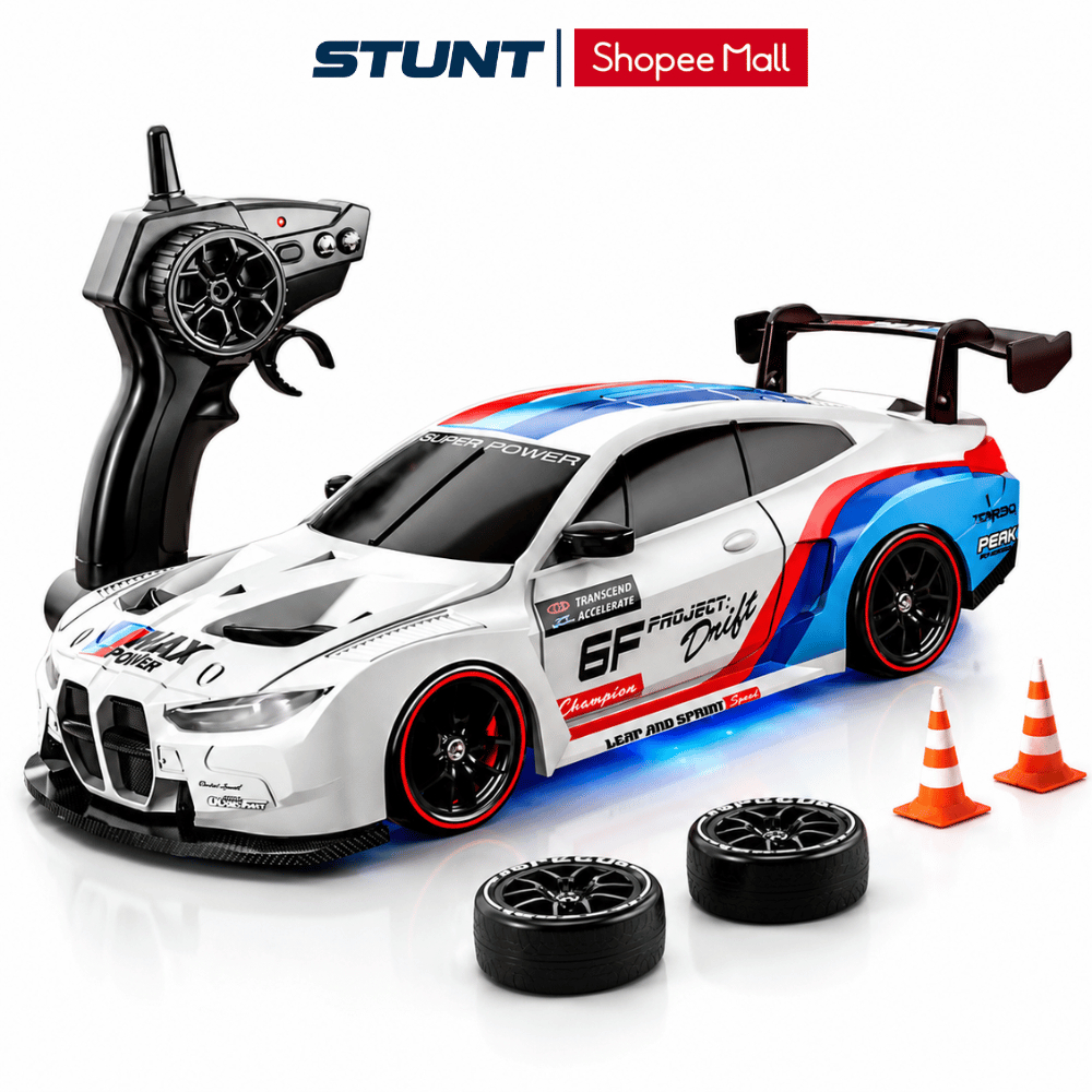 Xe điều khiển từ xa drift STUNT 2.4G 4WD kiểu dáng thể thao, đèn LED, pin sạc…