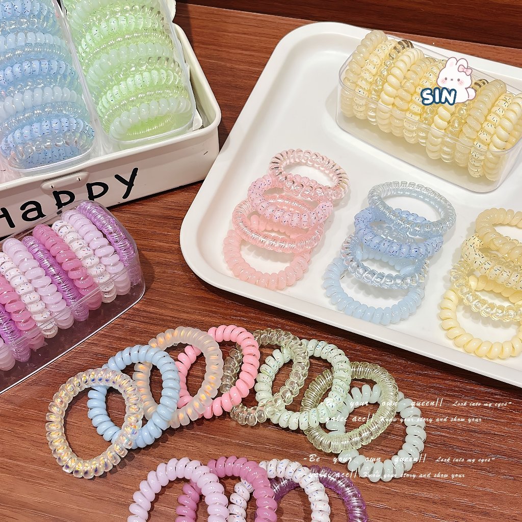 Set 4/6/8/16/20 Dây cột tóc lò xo dạng túi Sin Dây buộc tóc nữ Thun cột tóc cao su xoắn ốc Hàn Quốc 