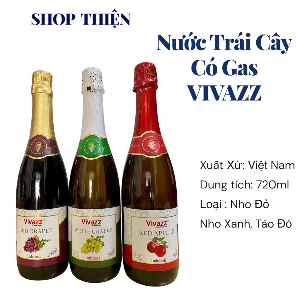 Nước Trái Cây Có Gas VIVAZZ 720ml Không Cồn - Nho Đỏ/Nho Xanh/Táo Đỏ
