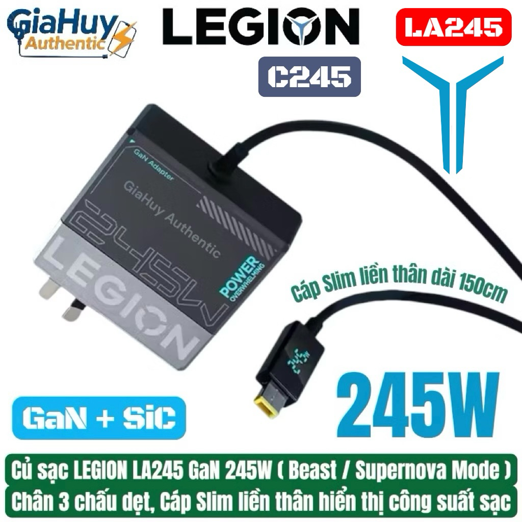 Củ sạc nhanh C245 LEGION LA245 GaN 245W sạc nhanh Laptop Legion Gaming Y9000P Y9000K Y9000X Y7000P T