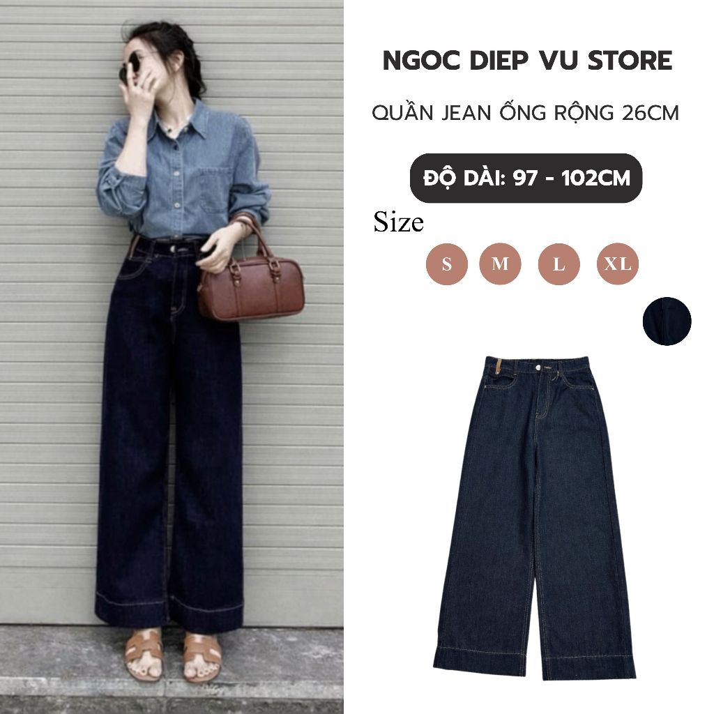 Quần Jeans Suông Phối Mac Da Nhỏ Gấu Bản To dài 97cm/102cm #7992#8078 - NgocDiepVuSTORE