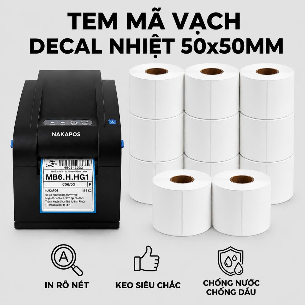 [COMBO 10 CUỘN] Giấy In Tem Nhiệt Khổ 50x50mm Dạng Cuộn Tem In Tem Phụ 50*50 Diấy Nhiệt  [10 CUỘN]