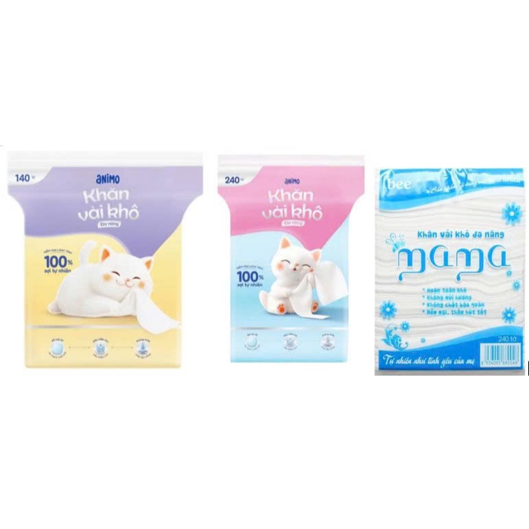 Khăn vải khô đa năng Animo /Mama- 240 tờ/140 tờ
