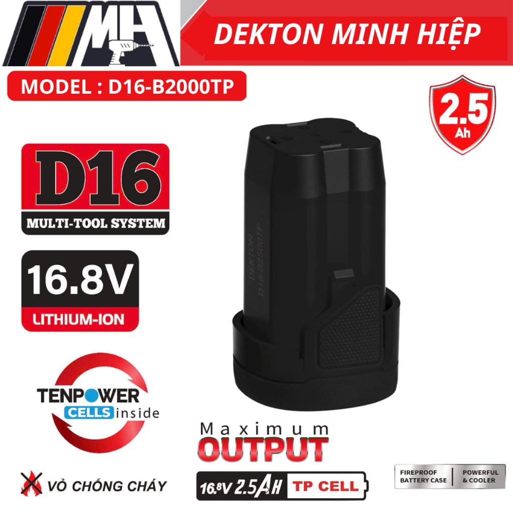 Sạc, Pin 16.8V Dekton D16-S2000, D16-B2000TP, D16-B4000 , Hệ sinh thái D16, Chính Hãng