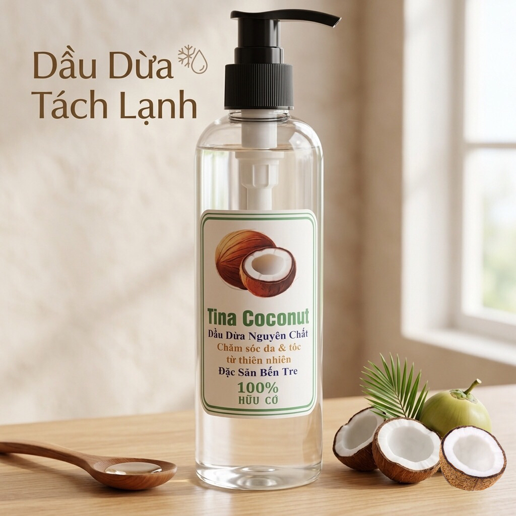 Dầu dừa ép lạnh cao cấp 100ml. Dầu dừa ép lạnh Tina coconut loại 1. Dầu dừa dưỡng tóc, dưỡng da, dưỡ