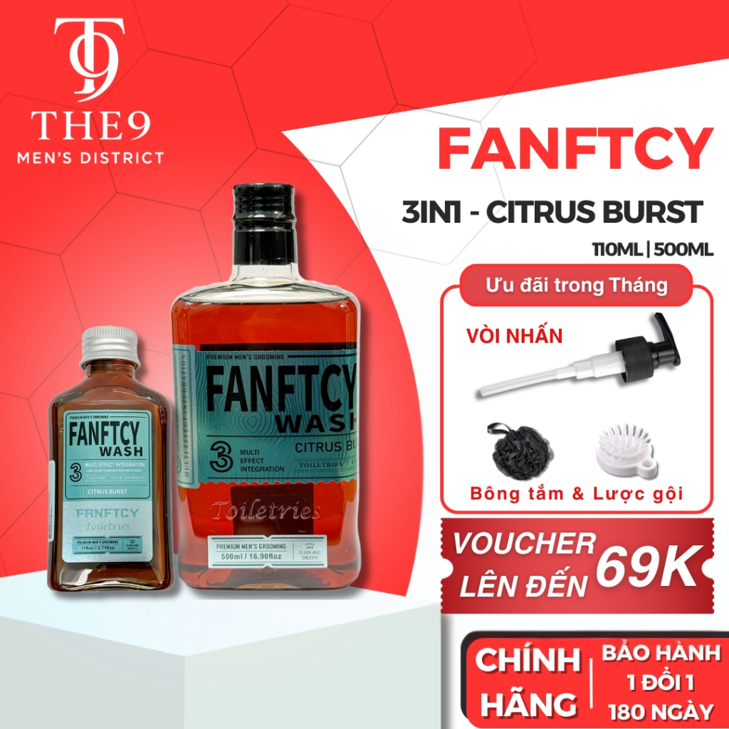 Sữa tắm nam Fanftcy Wash Citrus Burs 110ml | 500ml cao cấp chính hãng, siêu mát lạnh