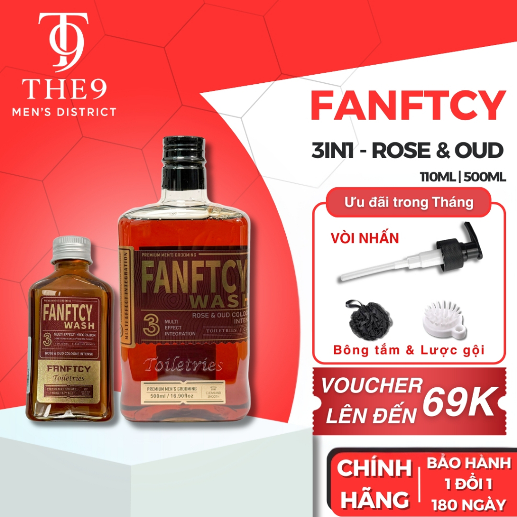 Sữa tắm nam Fanftcy Wash Rose & Oud Cologne Intense 110ml | 500ml cao cấp chính hãng, hương gỗ ấm áp