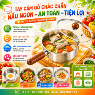 [TTT] Nồi inox 304 mini đa năng nấu bột ăn dặm, cháo, mì, sữa tay cầm gỗ, Combo chảo mini dùng cho bếp từ, gas