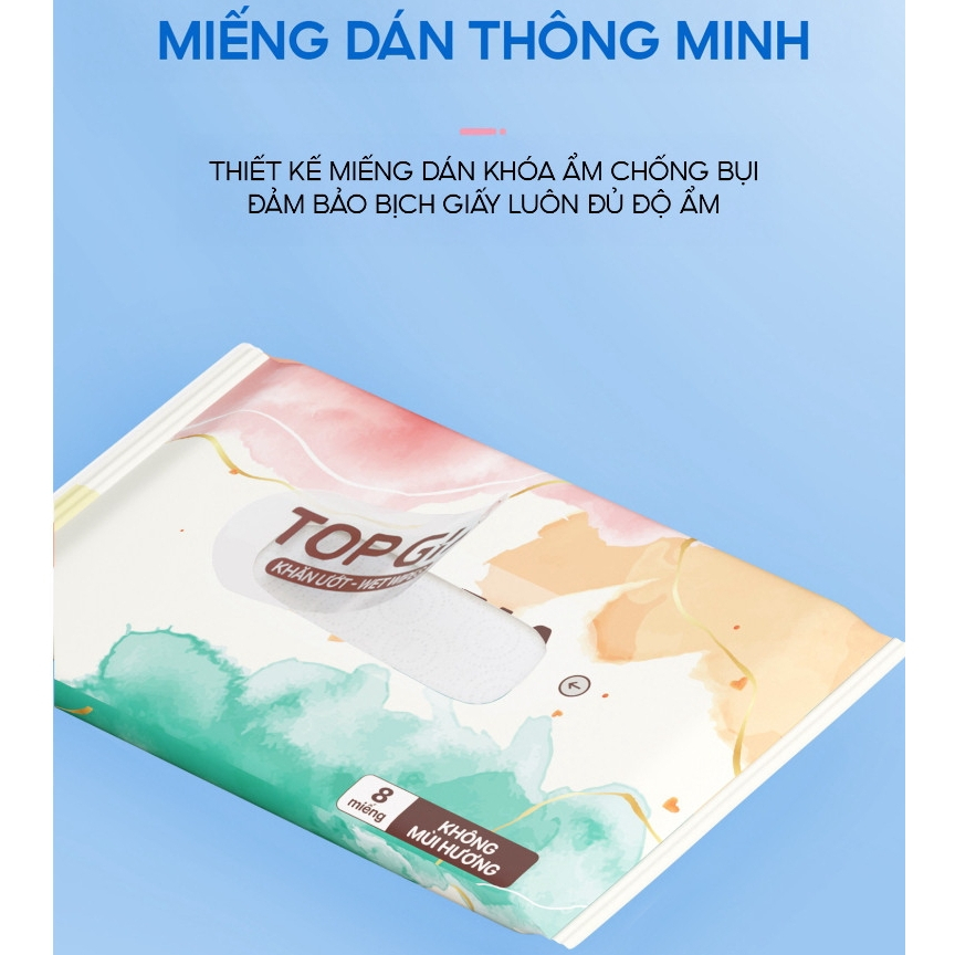 [QUÀ TẶNG] 1 bịch 10 gói khăn ướt mini cao cấp Topgia không cồn, không parabens, tiện lợi bỏ túi