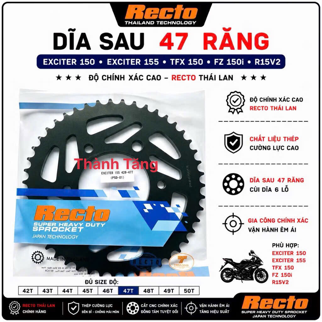 Dĩa sau 47 răng exciter 150,exciter 155,tfx 150,fz 150i,r15v2 đủ size độ ====
