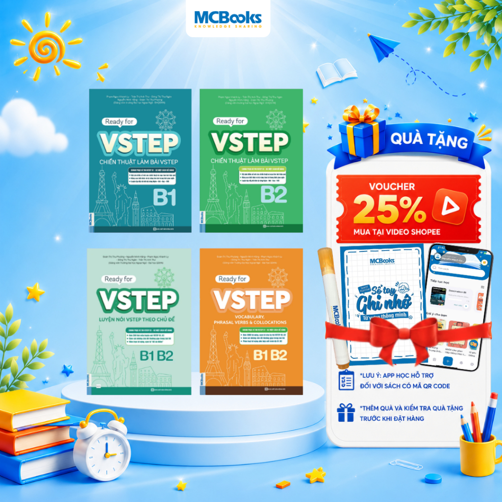 Sách - Combo luyện thi Vstep - Ready for VSTEP B1, B2 -  Chiến Thuật Làm Bài và Tổng hợp từ vựng luy