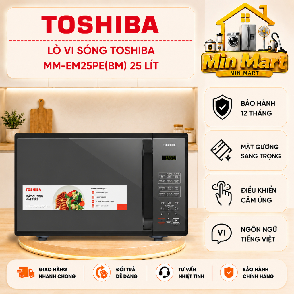 Lò vi sóng Toshiba MM-EM25PE(BM) & MW3-MG25PE(BK) 25 lít, chính hãng, bảo hành 12 tháng toàn quốc