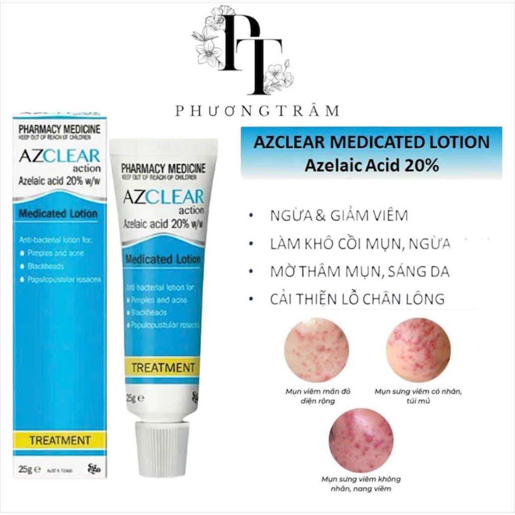 Kem mờ thâm Azclear 20% Azelaic acid Lotion giảm mụn, mờ thâm 25g