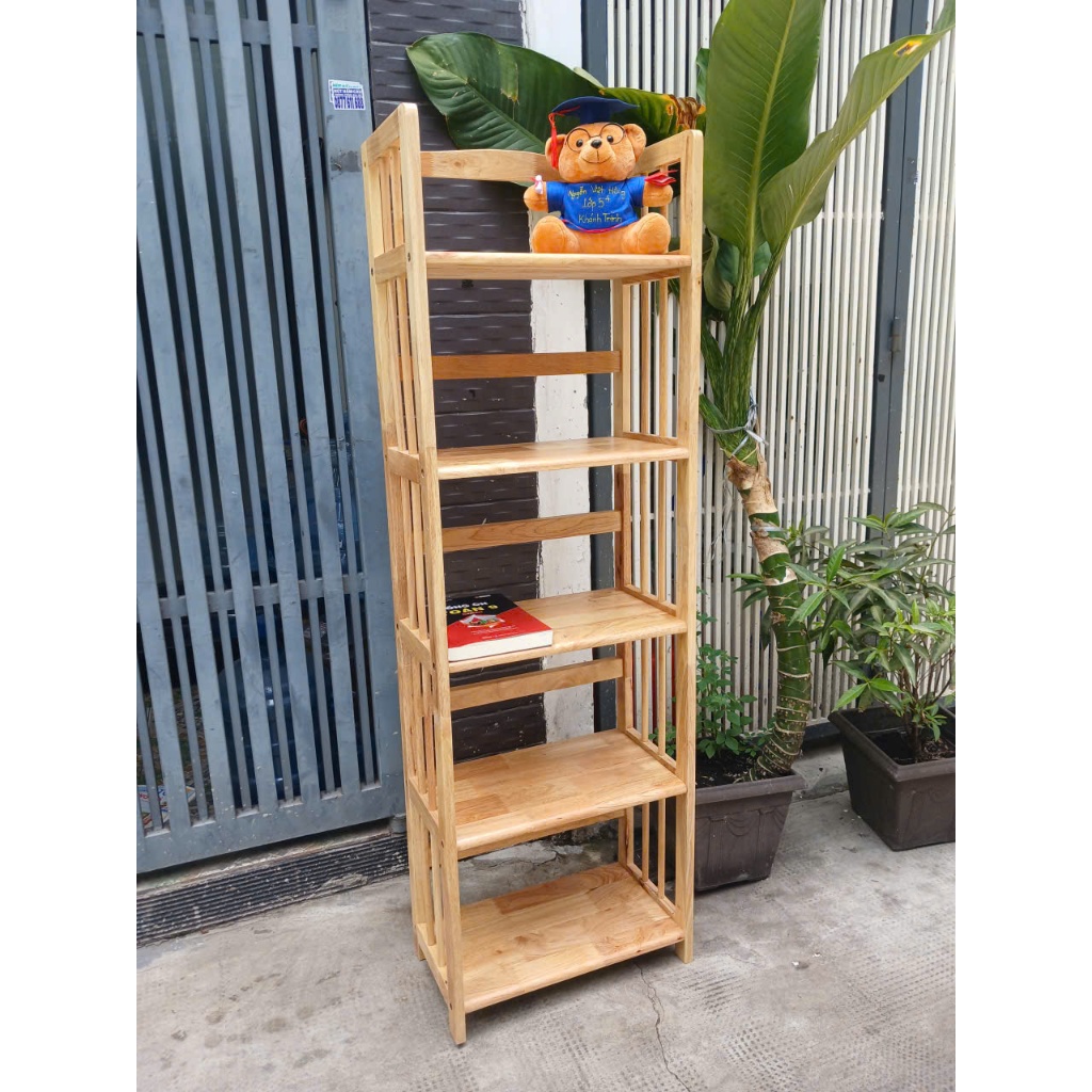 Kệ sách 5 tầng, sâu 28cm, ngang 50cm, cao155cm, gỗ cao su màu tự nhiên, bóng đẹp, đã xử lý tẩm sấy .