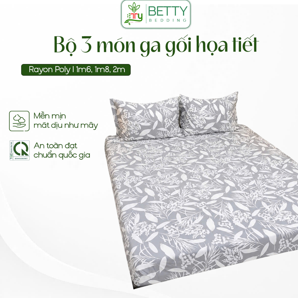 Bộ 3 Món Ga Gối Tencel Viscose Họa Tiết Betty Bedding / Chất Tencel mịn, mỏng và thoáng mát