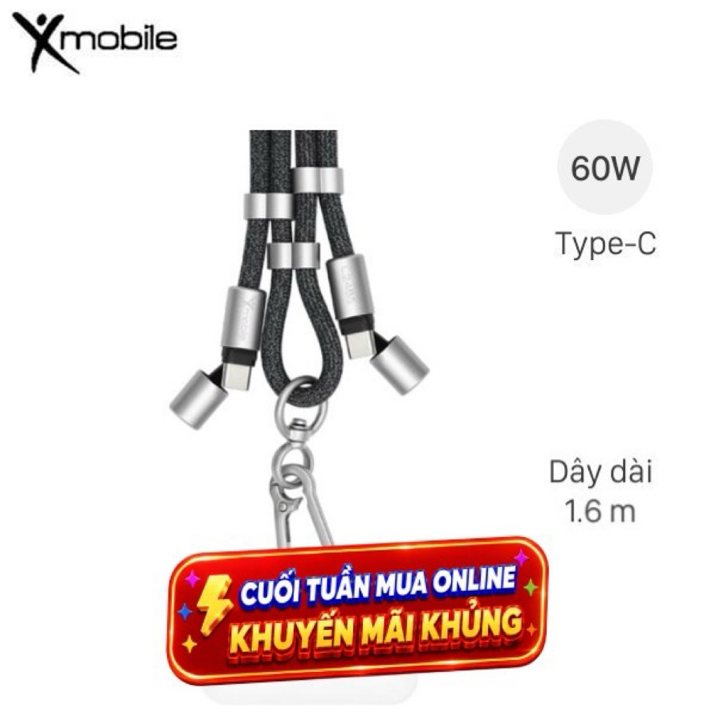 Cáp sạc nhanh đeo chéo Type C - Type C 1.6m Xmobile Lanyard L2485