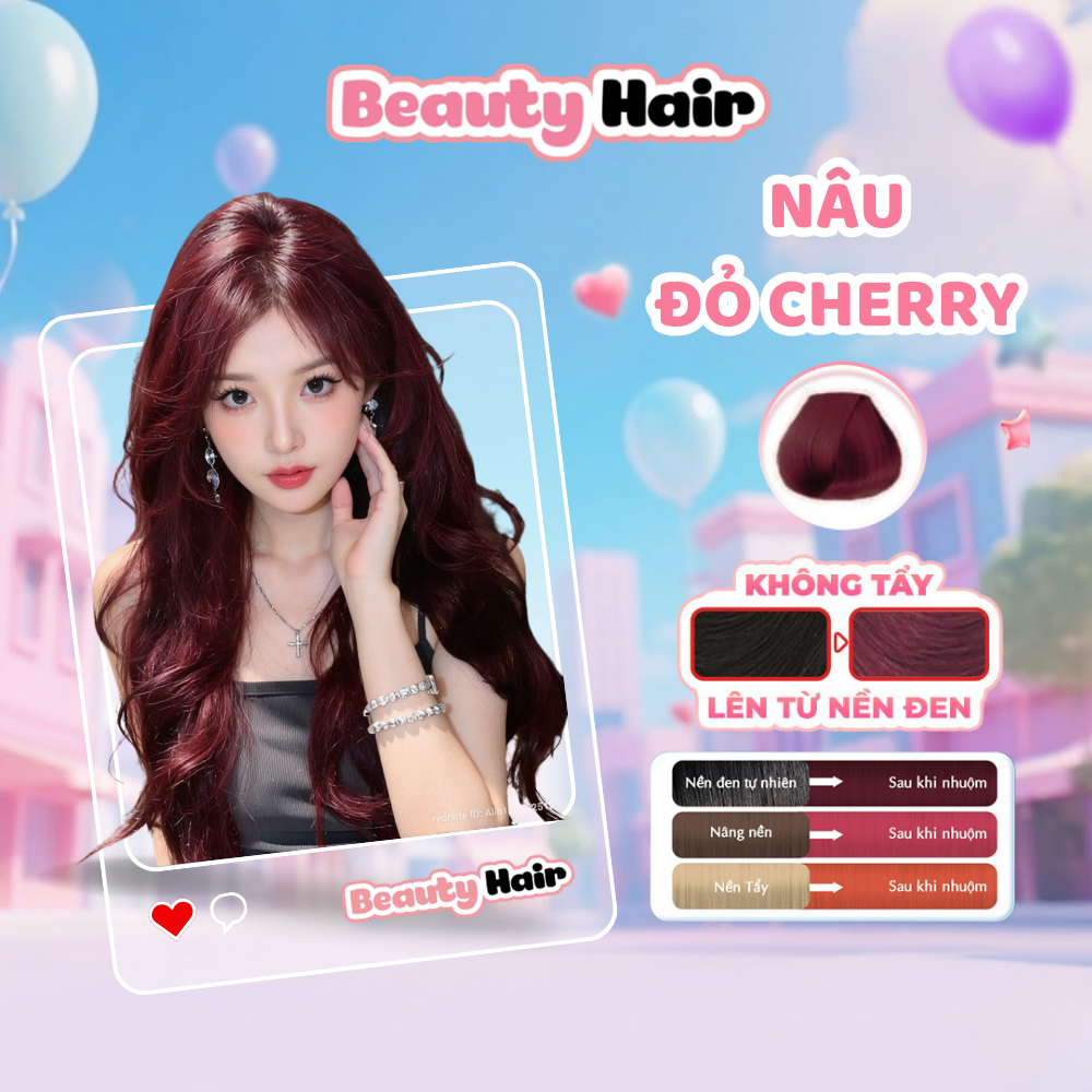 Nhuộm tóc Nâu Đỏ Cherry lên từ nền đen tự nhiên không tẩy - Beautyhair