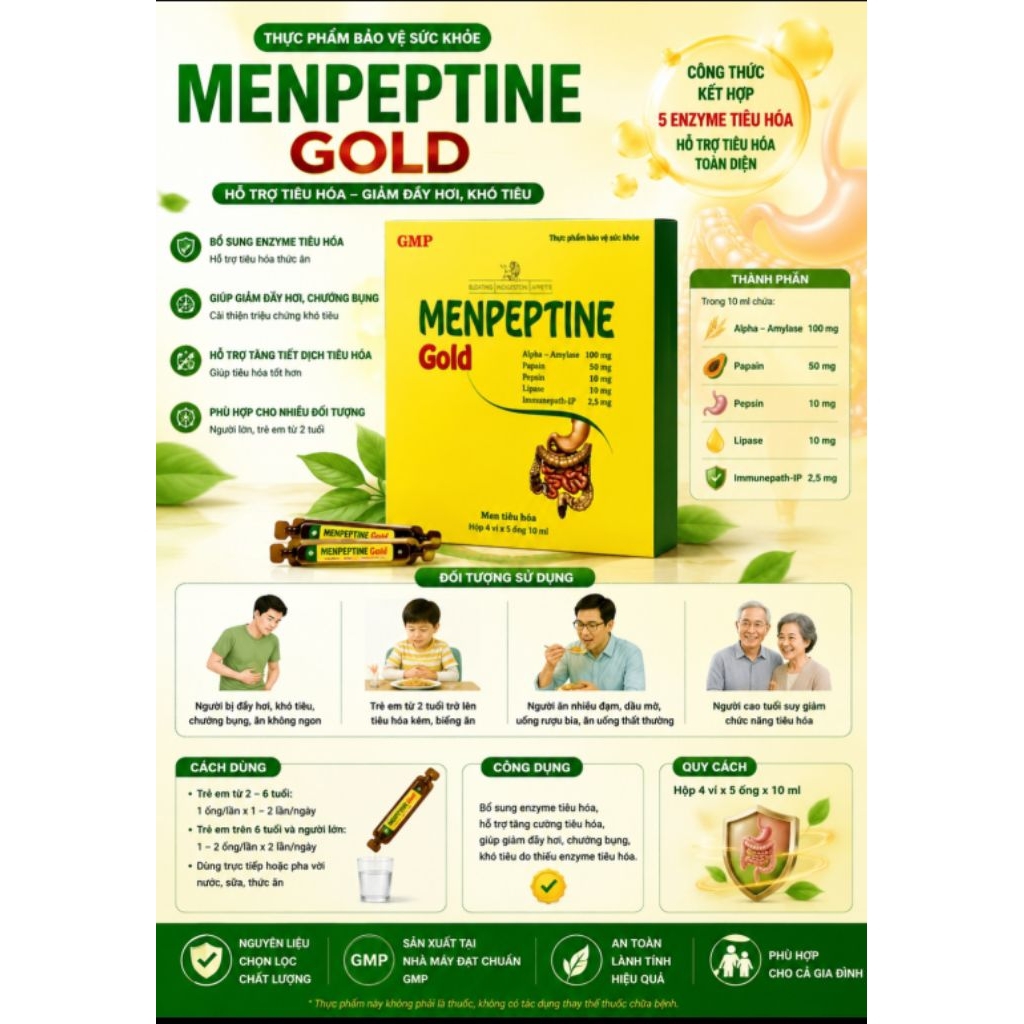 Men tiêu hóa MENPEPTINE GOLD - Hỗ trợ tiêu hóa, bổ sung enzyme tiêu hóa