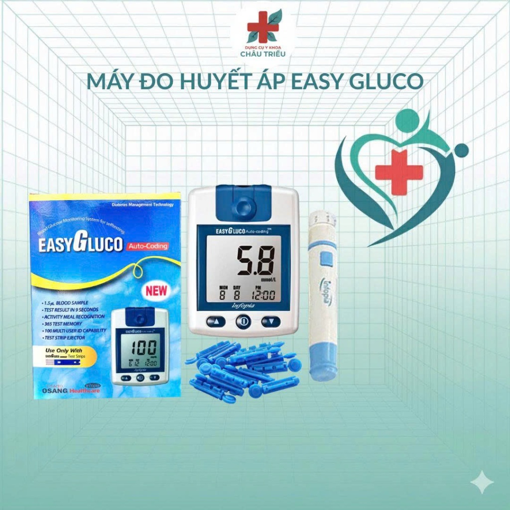 Máy đo đường huyết Easy gluco (Made in Korea) tự động nhận Code. Bảo hành trọn đời, Test tiểu đường 