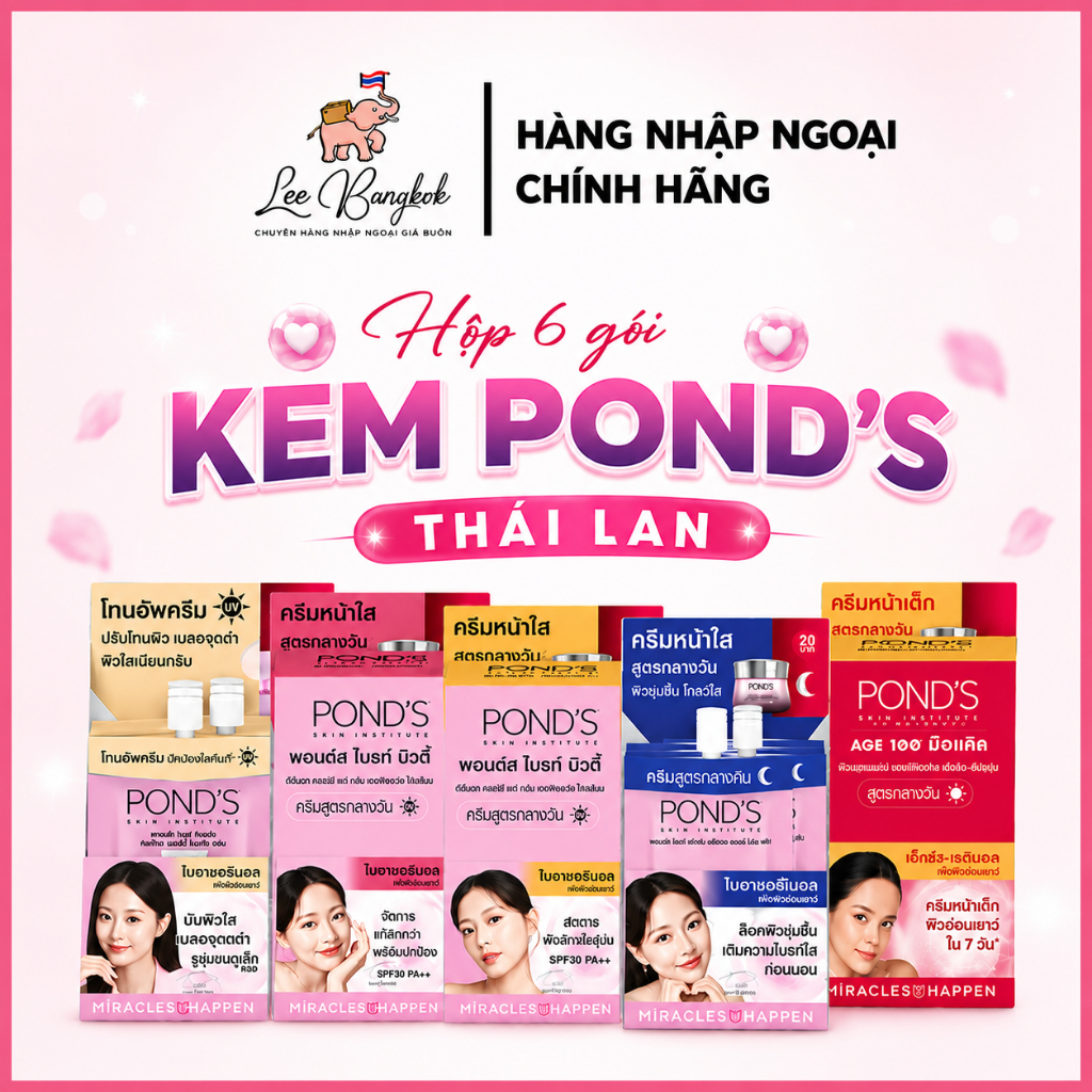 [Mẫu Mới] Hộp 6 Gói Kem Dưỡng Trắng Sáng Da Mặt, Chống Nắng Ponds / Pond's Bright Beauty Miracle Face Thái 7g LEEBANGKOK