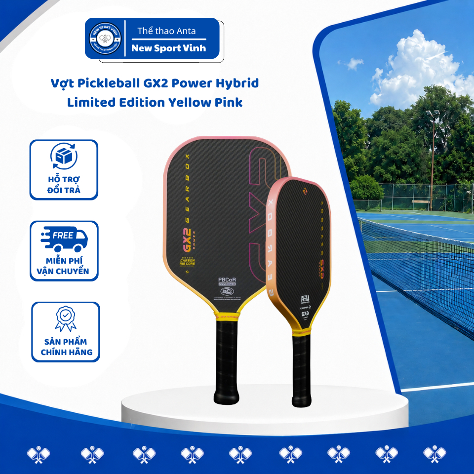 Vợt pickleball Gearbox GX2 Power Hybrid Yellow Pink 16mm phù hợp với mọi lối chơi