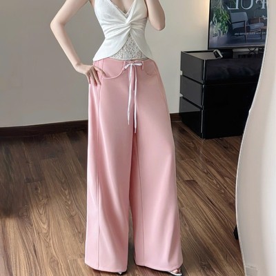 Quần nỉ ống rộng lưng phối viền ren diện hè thời trang Callene (L3036)