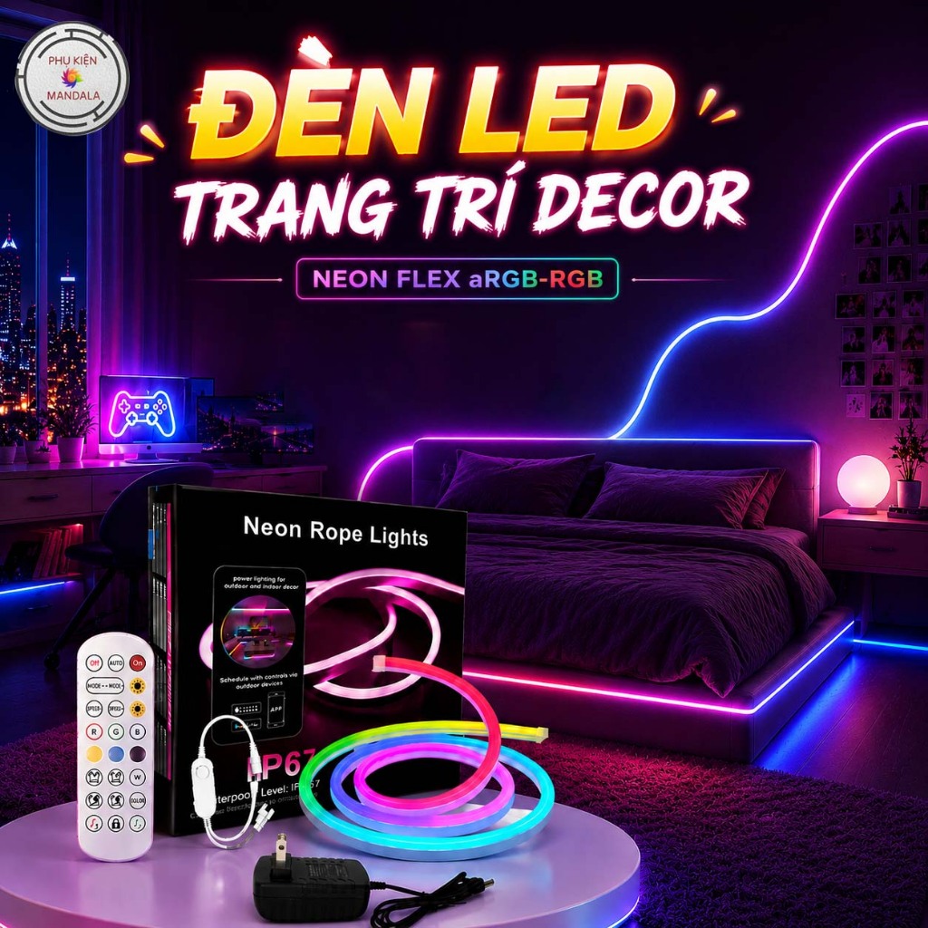 Đèn led trang trí phòng ngủ NEON FLEX aRGB-RGB, dây led neon chạy đuổi decor 5-10-15m cao cấp