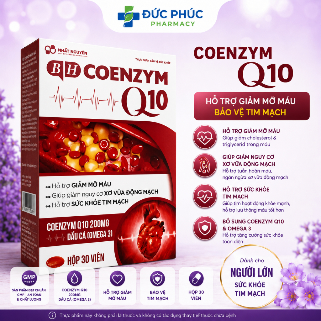 BH COENZYM Q10 200mg + Dầu Cá Omega 3 Hộp 30 Viên | Hỗ Trợ Sức Khỏe Tim Mạch - Hỗ Trợ Giảm Mỡ Máu