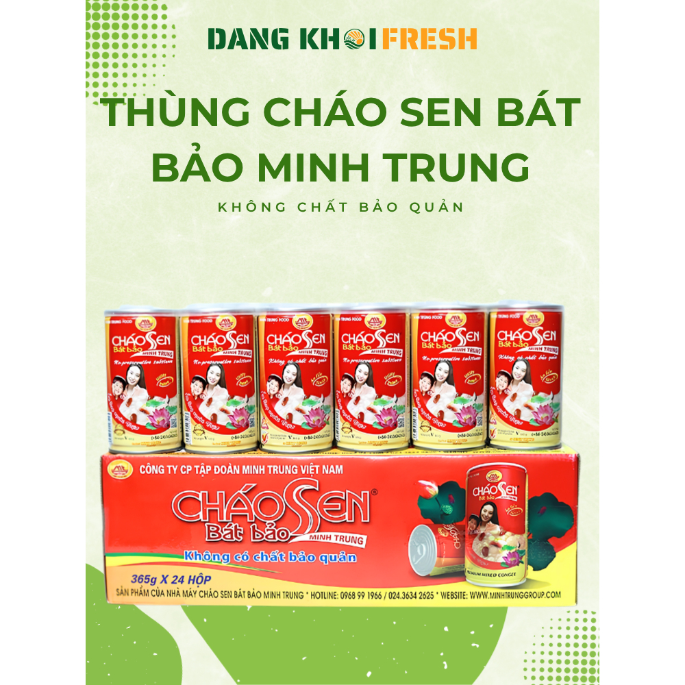 Thùng 24 Lon Cháo Sen Bát Bảo Minh Trung 365g Cháo Ăn Liền Không Chất Bảo Quản