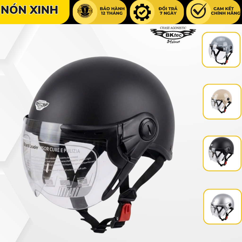 Mũ bảo hiểm nửa đầu có kính BKtec BK6 , an toàn, cho cả nam và nữ, Freesize vòng đầu 55-58cm