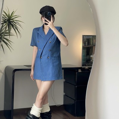 Đầm denim thiết kế cổ dalton dáng suông thời trang Callene (L3014)