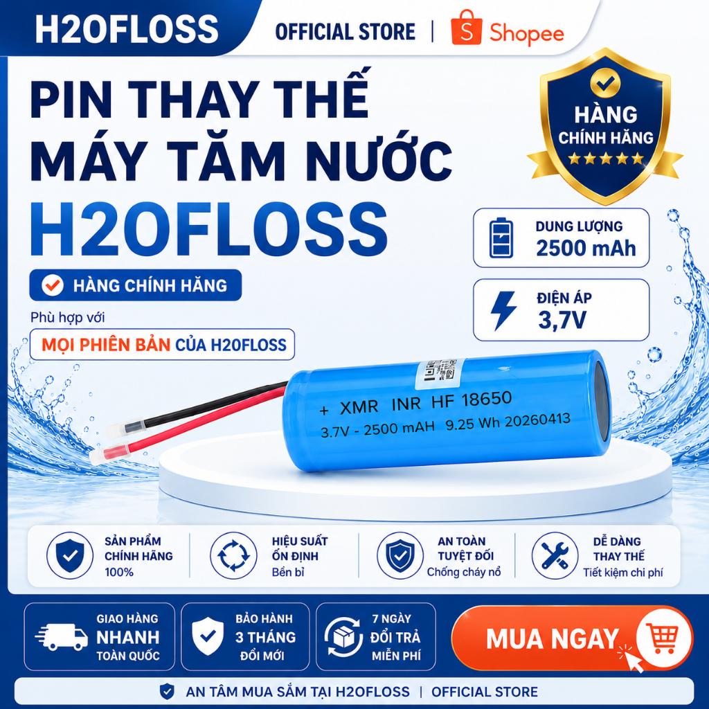 Pin, Bo mạch, Motor  cho máy tăm nước H2oFloss HF6, HF6P, HF2P, HF9P, HF P11 -2024