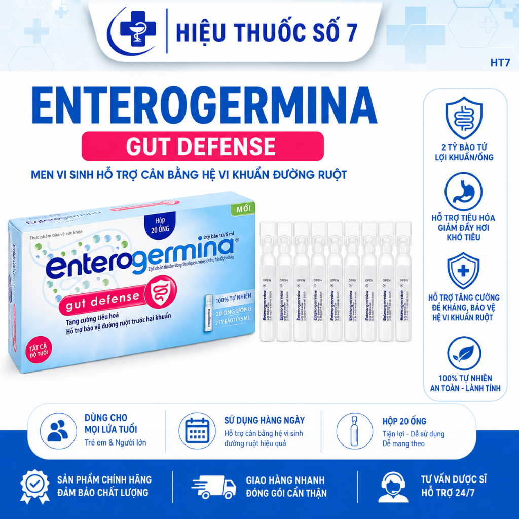 Men Vi Sinh Enterogermina Gut Defense 2 Tỷ Lợi Khuẩn Hộp 20 Ống Hỗ Trợ Cân Bằng Hệ Vi Sinh Ruột
