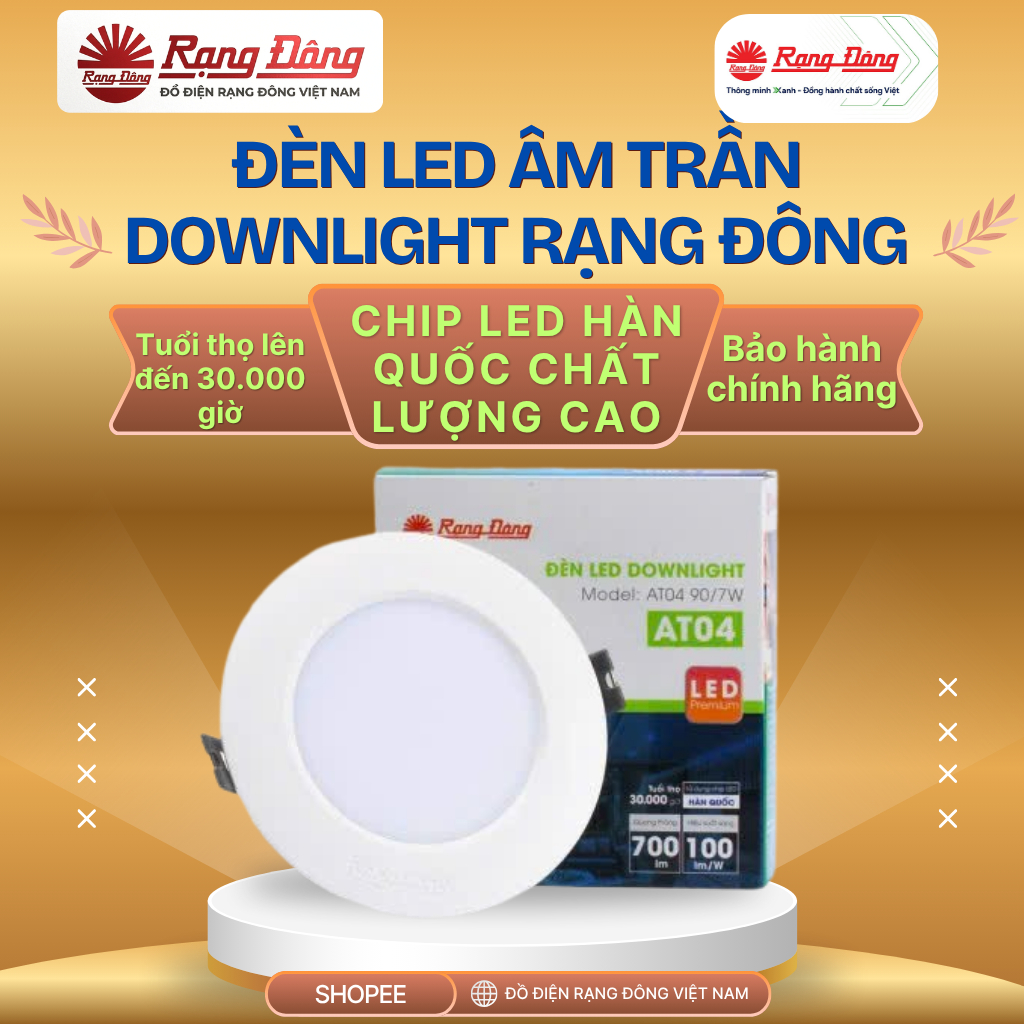 Đèn LED âm trần Rạng Đông, đèn mắt trâu downlight 8W,10W khoét lỗ trần 90 MODEL: AT04
