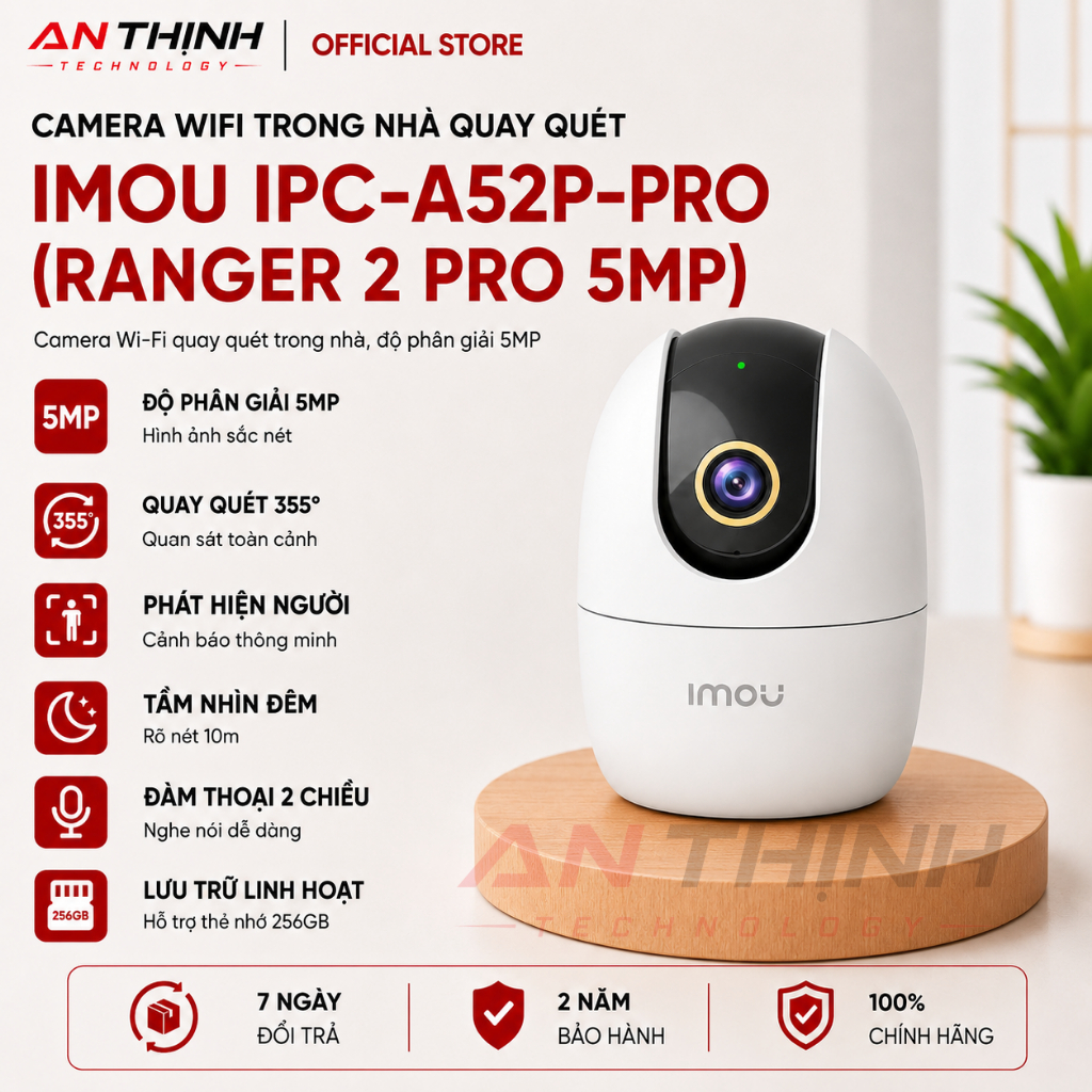 Camera Wifi 360 độ IMOU IPC-A52P (Ranger 2 5MP), IPC-A52-PRO (Ranger 2 Pro 5MP)