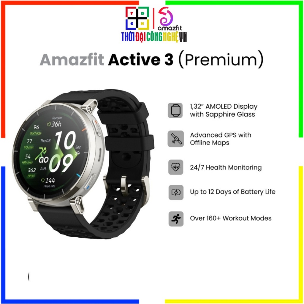 Đồng Hồ Thông Minh Amazfit Active 3 Premium - Bảo Hành 12 Tháng - Đồng Hồ Thể Thao Theo Dõi Sức Khỏe