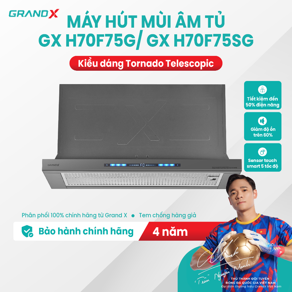 Máy hút mùi âm tủ GX H70F75G/ GX H70F75SG, siêu tiết kiệm điện, vẫy tay cảm ứng - Thiết bị bếp Grand