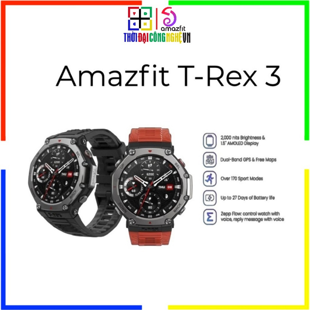 Đồng hồ thông minh Amazfit T-Rex 3 - Bảo hành chính hãng 12 tháng - Đồng hồ thể thao GPS chống nước