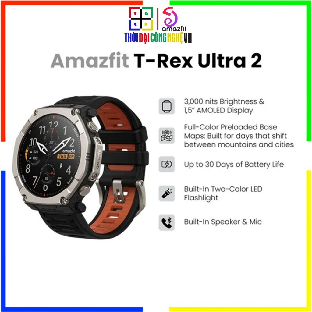 Đồng Hồ Thông Minh Amazfit T-Rex Ultra 2 Chuẩn Quân Đội - Bảo Hành 12 Tháng Lỗi 1 Đổi 1 15 Ngày