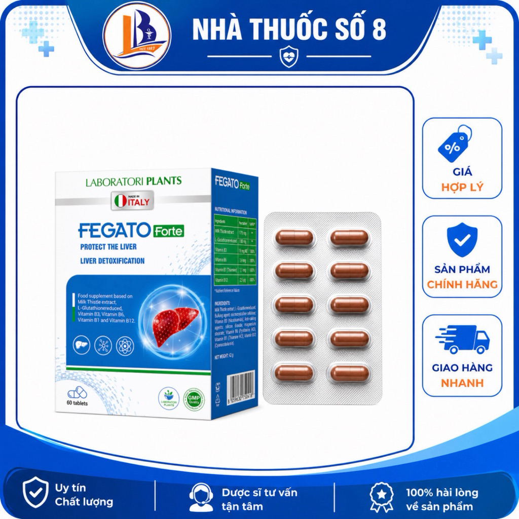 Fegato Forte hỗ trợ bảo vệ gan,giải độc gan hộp 6 vỉ x 10 viên
