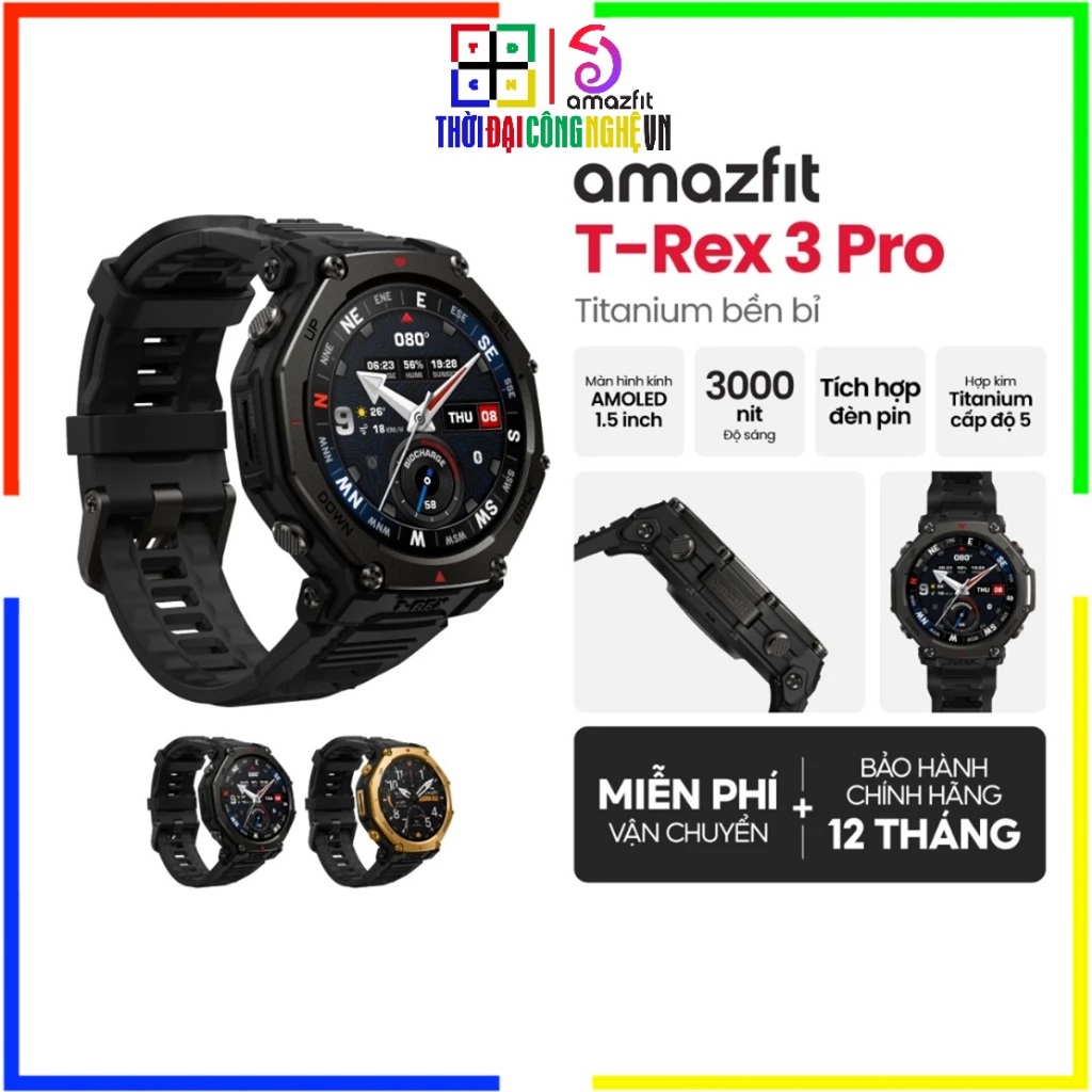 Đồng Hồ Amazfit T-Rex 3 Pro 48mm/44mm - Viền Titanium Cấp 5 Bản Đồ Offline GPS - Bảo Hành 12T