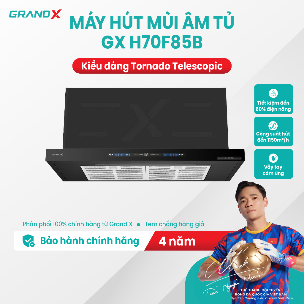 Hút mùi âm tủ GX H70F85B/ GX H80F85B, siêu tiết kiệm điện, vẫy tay cảm ứng - Thiết bị bếp Grand X